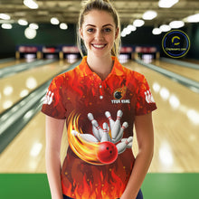 Load image into Gallery viewer, Personalized Flame Red Bowling Shirt For Women Custom Fire Bowling Team Jersey Polo &amp; 1/4 Zip TDM6089