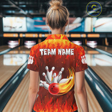 Load image into Gallery viewer, Personalized Flame Red Bowling Shirt For Women Custom Fire Bowling Team Jersey Polo &amp; 1/4 Zip TDM6089