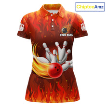Load image into Gallery viewer, Personalized Flame Red Bowling Shirt For Women Custom Fire Bowling Team Jersey Polo &amp; 1/4 Zip TDM6089