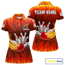 Load image into Gallery viewer, Personalized Flame Red Bowling Shirt For Women Custom Fire Bowling Team Jersey Polo &amp; 1/4 Zip TDM6089
