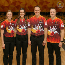 Load image into Gallery viewer, Personalized Flame Red Bowling Shirt For Women Custom Fire Bowling Team Jersey Polo &amp; 1/4 Zip TDM6089