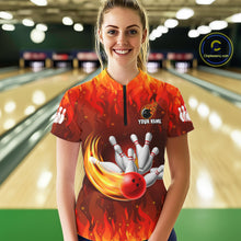 Load image into Gallery viewer, Personalized Flame Red Bowling Shirt For Women Custom Fire Bowling Team Jersey Polo &amp; 1/4 Zip TDM6089