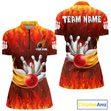 Load image into Gallery viewer, Personalized Flame Red Bowling Shirt For Women Custom Fire Bowling Team Jersey Polo &amp; 1/4 Zip TDM6089