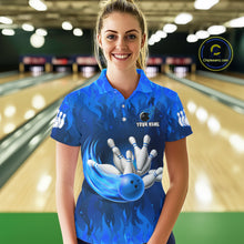 Load image into Gallery viewer, Personalized Flame Blue Bowling Shirt For Women Custom Fire Bowling Team Jersey Polo &amp; 1/4 Zip TDM6090