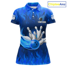 Load image into Gallery viewer, Personalized Flame Blue Bowling Shirt For Women Custom Fire Bowling Team Jersey Polo &amp; 1/4 Zip TDM6090
