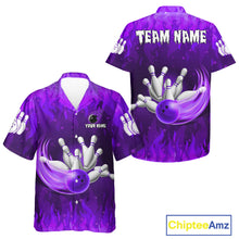 Load image into Gallery viewer, Personalized Flame Purple Hawaiian Bowling Shirt For Women Custom Fire Bowling Team Jersey TDM6091