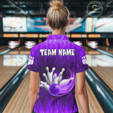 Load image into Gallery viewer, Personalized Flame Purple Bowling Shirt For Women Custom Fire Bowling Team Jersey Polo &amp; 1/4 Zip TDM6091