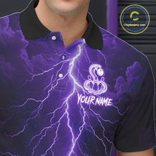 Load image into Gallery viewer, Custom Purple Lightning Cobra Snake Bowling Shirt For Men, Bowling Team Jersey Polo &amp; 1/4 Zip TDM6351