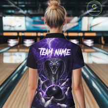 Load image into Gallery viewer, Custom Purple Lightning Cobra Snake Bowling Shirt For Women, Bowling Team Jersey Polo &amp; 1/4 Zip TDM6351