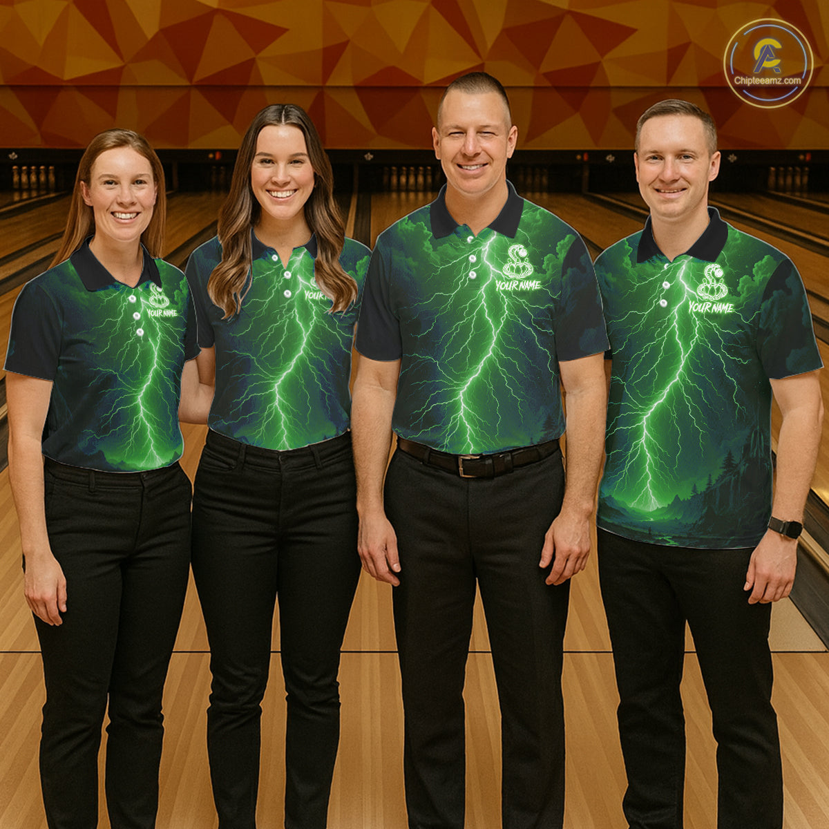 Custom Green Lightning Cobra Snake Bowling Shirt For Women, Bowling Team Jersey Polo & 1/4 Zip TDM6352