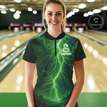 Load image into Gallery viewer, Custom Green Lightning Cobra Snake Bowling Shirt For Women, Bowling Team Jersey Polo &amp; 1/4 Zip TDM6352