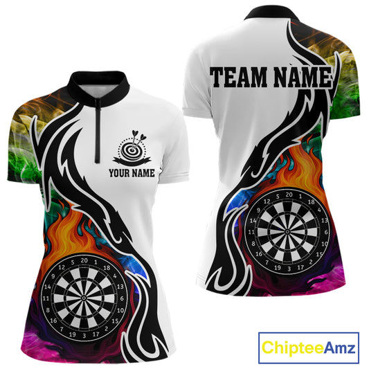 Colorful Rainbow Smoke Dart Shirts For Women Custom Team Polo & Quarter Zip Darts Jerseys Outfit TDM4007