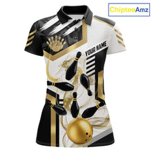 Load image into Gallery viewer, Custom Smoke Bowling Pins Polo &amp; Quarter Zip Shirt For Women, Bowling League Team Jersey |Gold TDM6521