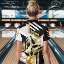 Load image into Gallery viewer, Custom Smoke Bowling Pins Polo &amp; Quarter Zip Shirt For Women, Bowling League Team Jersey |Gold TDM6521