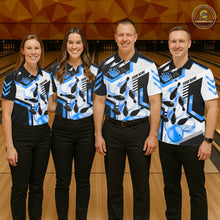 Load image into Gallery viewer, Custom Smoke Bowling Pins Polo &amp; Quarter Zip Shirt For Men, Bowling League Team Jersey |Blue TDM6522
