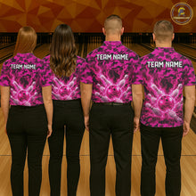 Load image into Gallery viewer, Custom Pink Camo Lightning Flame Bowling Jersey For Men, Bowling Team Shirts Polo &amp; 1/4 Zip TDM6524