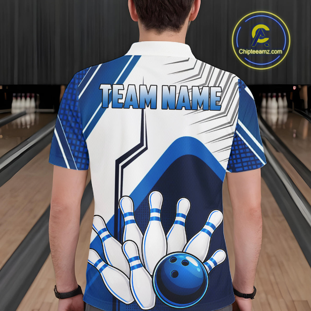 Custom White And Blue Bowling Ball Polo & Quarter Zip For Men, Bowling Team Shirts, Bowling Jersey TDM6525