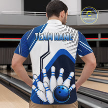 Load image into Gallery viewer, Custom White And Blue Bowling Ball Polo &amp; Quarter Zip For Men, Bowling Team Shirts, Bowling Jersey TDM6525