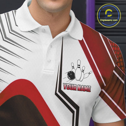 Custom White And Red Bowling Ball Polo & Quarter Zip For Men, Bowling Team Shirts, Bowling Jersey TDM6526