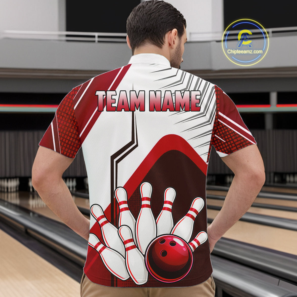 Custom White And Red Bowling Ball Polo & Quarter Zip For Men, Bowling Team Shirts, Bowling Jersey TDM6526