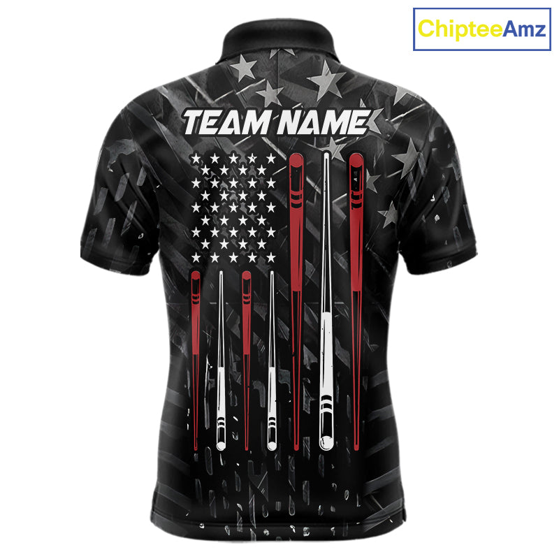 Custom Black US Flag Billiard Shirt For Men Custom Patriotic Billiard Team Jersey Polo & 1/4 Zip TDM6530