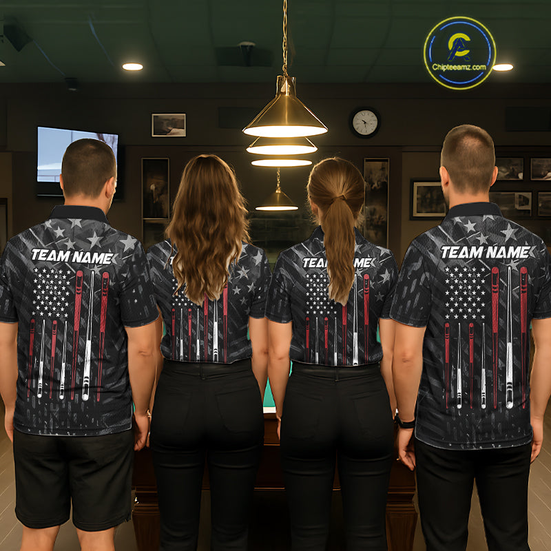 Custom Black US Flag Billiard Shirt For Women Custom Patriotic Billiard Team Jersey Polo & 1/4 Zip TDM6530