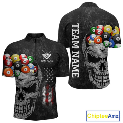 Personalized Grunge Skull Billiard Shirt For Men Custom Patriotic American Flag Pool Team Jerseys TDM4196