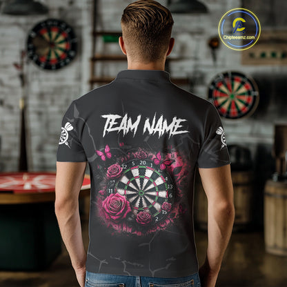 Personalized Pink Funny Skull Roses Darts Shirt For Men Custom Darts Team Jersey, Darts Outfit TDM4354