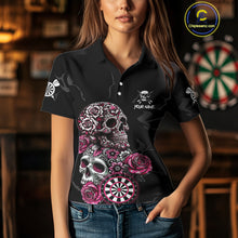 Load image into Gallery viewer, Personalized Pink Funny Skull Roses Darts Shirt For Women Custom Darts Team Jersey, Darts Outfit TDM4354