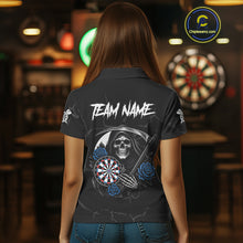 Load image into Gallery viewer, Personalized Blue Funny Skull Roses Darts Shirt For Women Custom Darts Team Jersey, Darts Outfit TDM4355