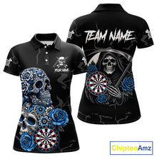 Load image into Gallery viewer, Personalized Blue Funny Skull Roses Darts Shirt For Women Custom Darts Team Jersey, Darts Outfit TDM4355