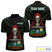Load image into Gallery viewer, Personalized Funny Skeleton Billiard Shirt For Men Custom Billiard Jersey Team Polo &amp; Quarter Zip TDM4364