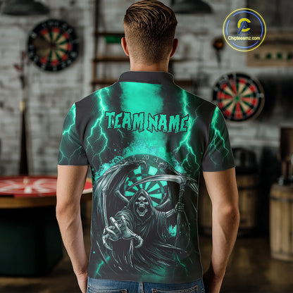 Personalized Turquoise Grim Reaper Thunder Lightning Darts Shirt For Men, 3D Darts Team Jerseys TDM4589
