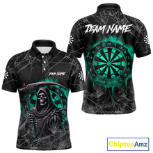 Load image into Gallery viewer, Black And Turquoise Smoke Grim Reaper Dart Shirts For Men Custom Halloween Darts Jersey Outfit TDM4590