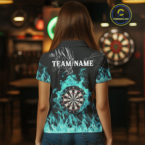 Personalized Turquoise Flaming Dragon Darts Shirt For Women Custom Darts Team Jersey Polo & 1/4 Zip TDM4592