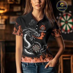 Personalized Orange Flaming Dragon Darts Shirt For Women Custom Darts Team Jersey Polo & Quarter Zip TDM4593