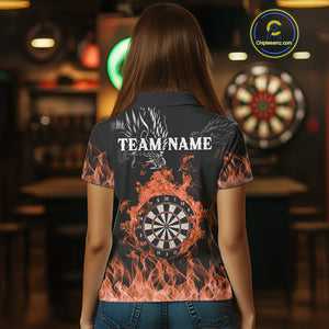 Personalized Orange Flaming Dragon Darts Shirt For Women Custom Darts Team Jersey Polo & Quarter Zip TDM4593