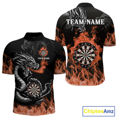 Personalized Orange Flaming Dragon Darts Shirt For Men Custom Darts Team Jersey Polo & Quarter Zip TDM4593