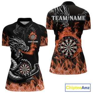 Personalized Orange Flaming Dragon Darts Shirt For Women Custom Darts Team Jersey Polo & Quarter Zip TDM4593