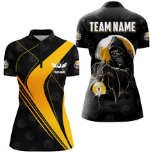 Load image into Gallery viewer, Customized Yellow Black Grim Reaper 9 Ball Billiard Shirts For Women, 9 Ball Pool Team Jerseys TDM2502