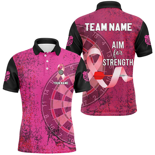 Pink Ribbon Aim For Strength Custom Darts Shirts For Men, Breast Cancer Pink Darts Team Jerseys TDM2508