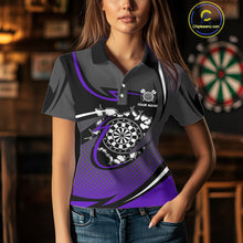 Load image into Gallery viewer, Funny Crack Dartboard Purple Darts Polo &amp; Quarter Zip Custom Darts Shirt For Women Darts Team Jersey TDM5008