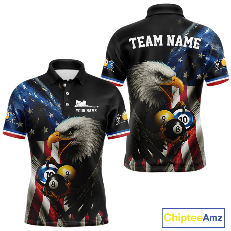Personalized American Flag Eagle Pool Jersey For Men Custom Billiard 8, 9 & 10 Ball Team Shirt TDM5013