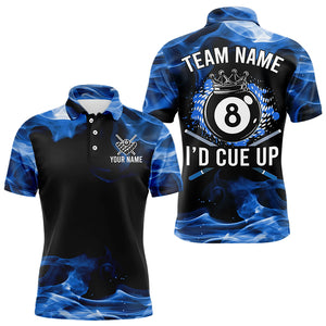 I'D Cue Up 8 Ball Pool Crown Blue Flaming Custom Billiard Shirts For Men, Funny Billiard Jerseys TDM3233