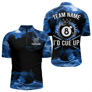 I'D Cue Up 8 Ball Pool Crown Blue Flaming Custom Billiard Shirts For Men, Funny Billiard Jerseys TDM3233