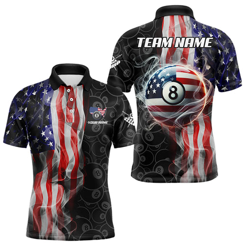 Personalized American Flag Smoke Flag Billiard Jersey, Patriotic 8 Ball Pool Billiard Team Shirts TDM3235