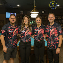 Load image into Gallery viewer, Custom Red And Black 8 Ball Pool Eagle Paint Billiard Shirts For Women Team League Billiard Jersey TDM5474