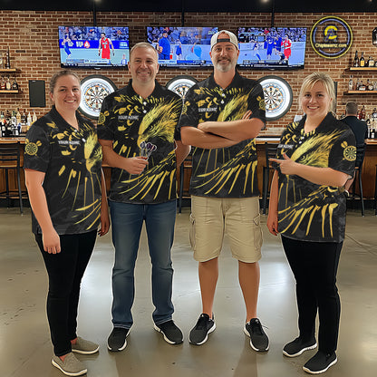 Black And Gold Custom Eagle Paint Darts Shirt For Women, Darts League Jersey Team Polo & 1/4 Zip TDM5475