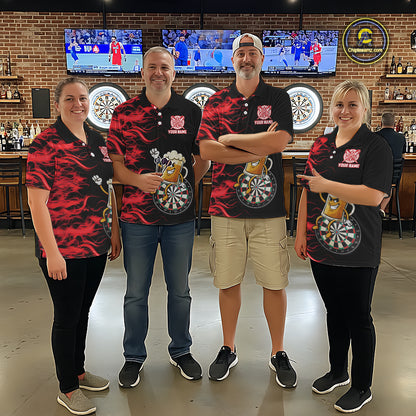 Red Flaming Dartboard Funny Beer Darts Shirt For Men Custom Darts Jersey Team Polo & 1/4 Zip TDM5939
