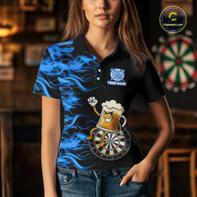 Load image into Gallery viewer, Blue Flaming Dartboard Funny Beer Darts Shirt For Women Custom Darts Jersey Team Polo &amp; 1/4 Zip TDM5940